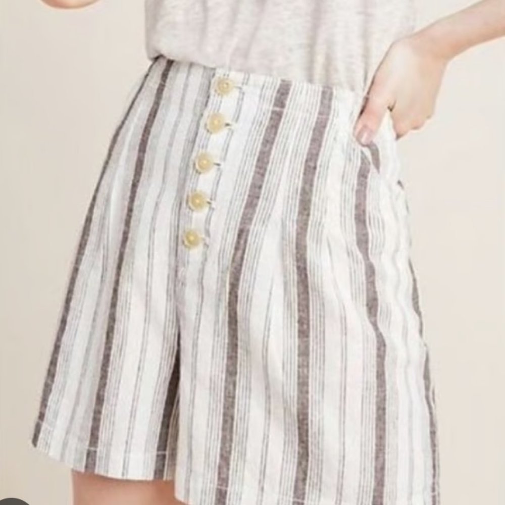 by Anthropologie White Striped Linen Blend High Rise Beachgoer Shorts Size 6